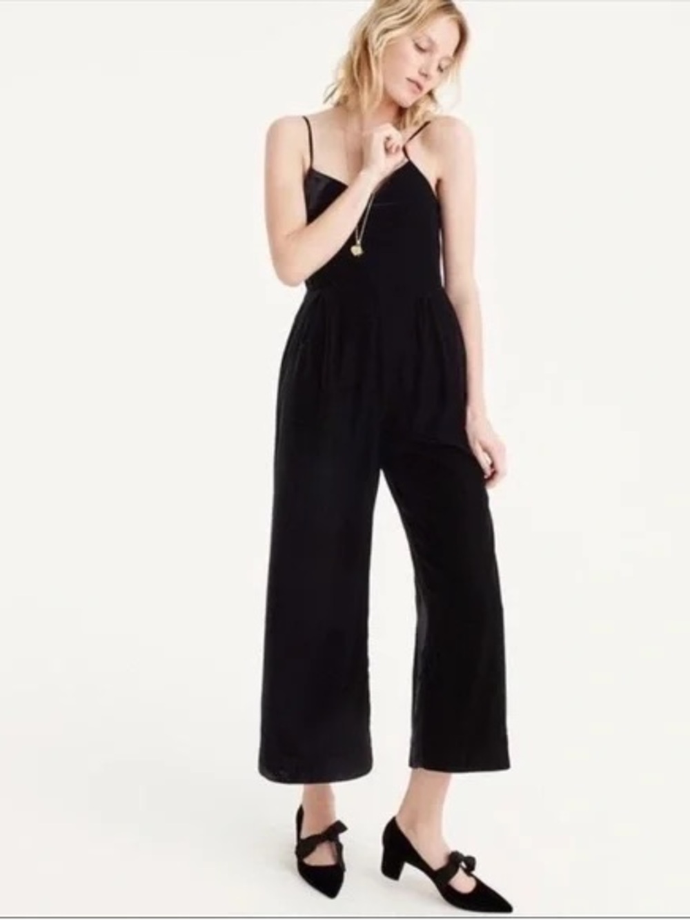 Jcrew Black Velvet Wide-Leg Jumpsuit